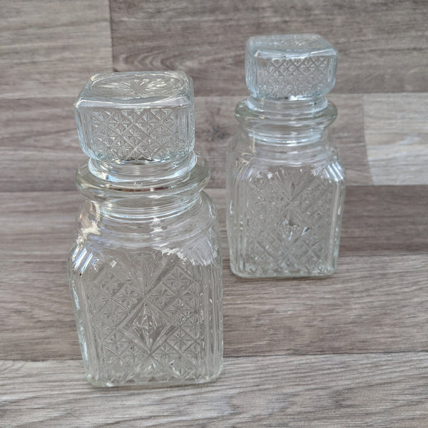 Pair of Vintage Cut Glass Pickle Jars with Original Lids
