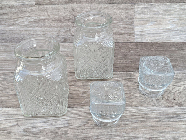 Pair of Vintage Cut Glass Pickle Jars with Original Lids
