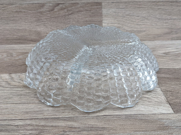 Beautiful vintage petal edge pressed glass serving dish / hors d'oeuvre dish with compartments