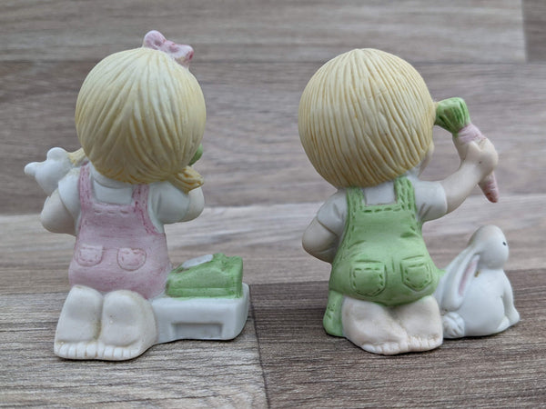 Pair of Vintage Boy and Girl Bisqueware Ornaments Collectors Edition 1983